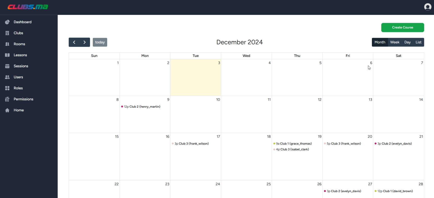 CLUBS.ma Sports Club & Course Scheduling Interface